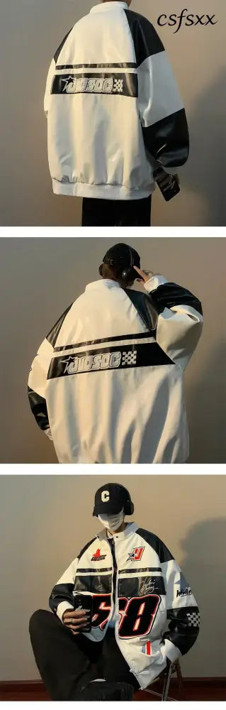 Autumn Men’s Biker Jacket High Street Fashion Motorcycle Leather Jacket Male Anti-wind New Embroiderey Zipper Jacket