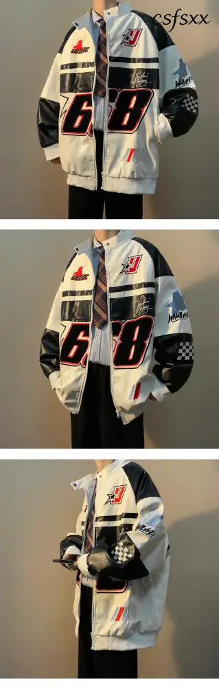Autumn Men’s Biker Jacket High Street Fashion Motorcycle Leather Jacket Male Anti-wind New Embroiderey Zipper Jacket