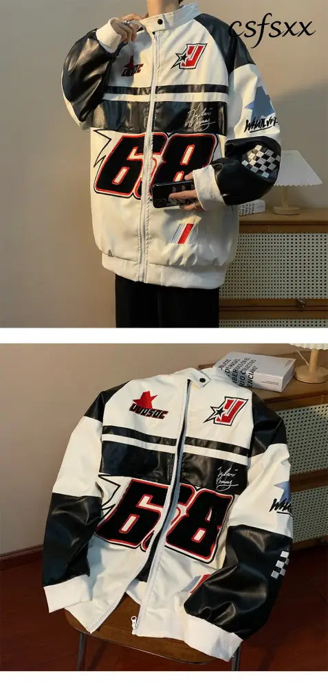 Autumn Men’s Biker Jacket High Street Fashion Motorcycle Leather Jacket Male Anti-wind New Embroiderey Zipper Jacket