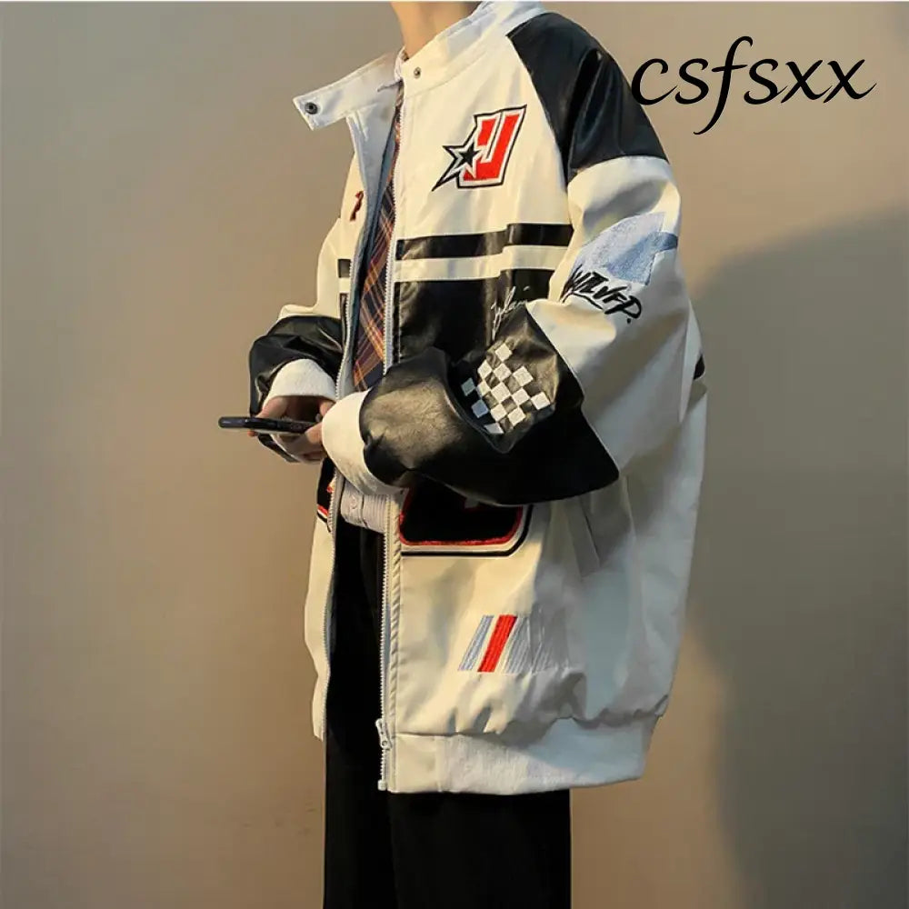 Autumn Men’s Biker Jacket High Street Fashion Motorcycle Leather Jacket Male Anti-wind New Embroiderey Zipper Jacket