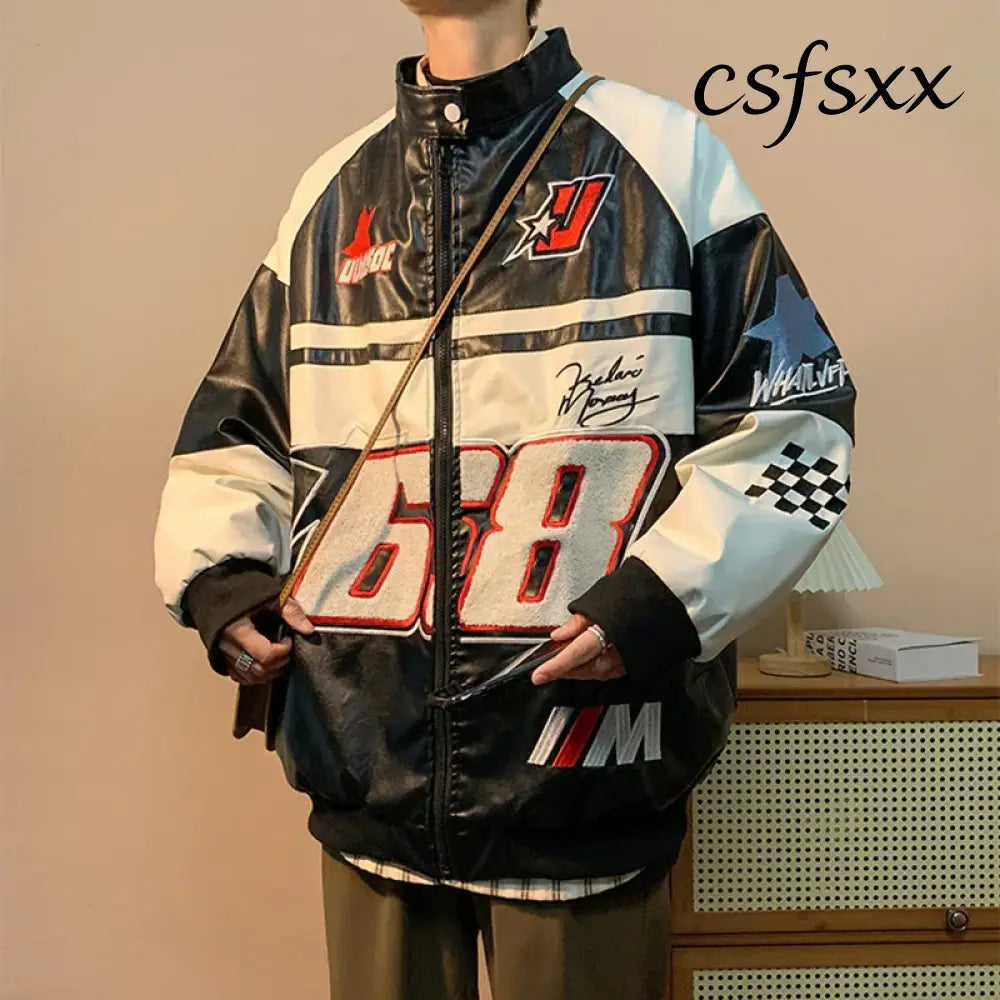 Autumn Men’s Biker Jacket High Street Fashion Motorcycle Leather Jacket Male Anti-wind New Embroiderey Zipper Jacket