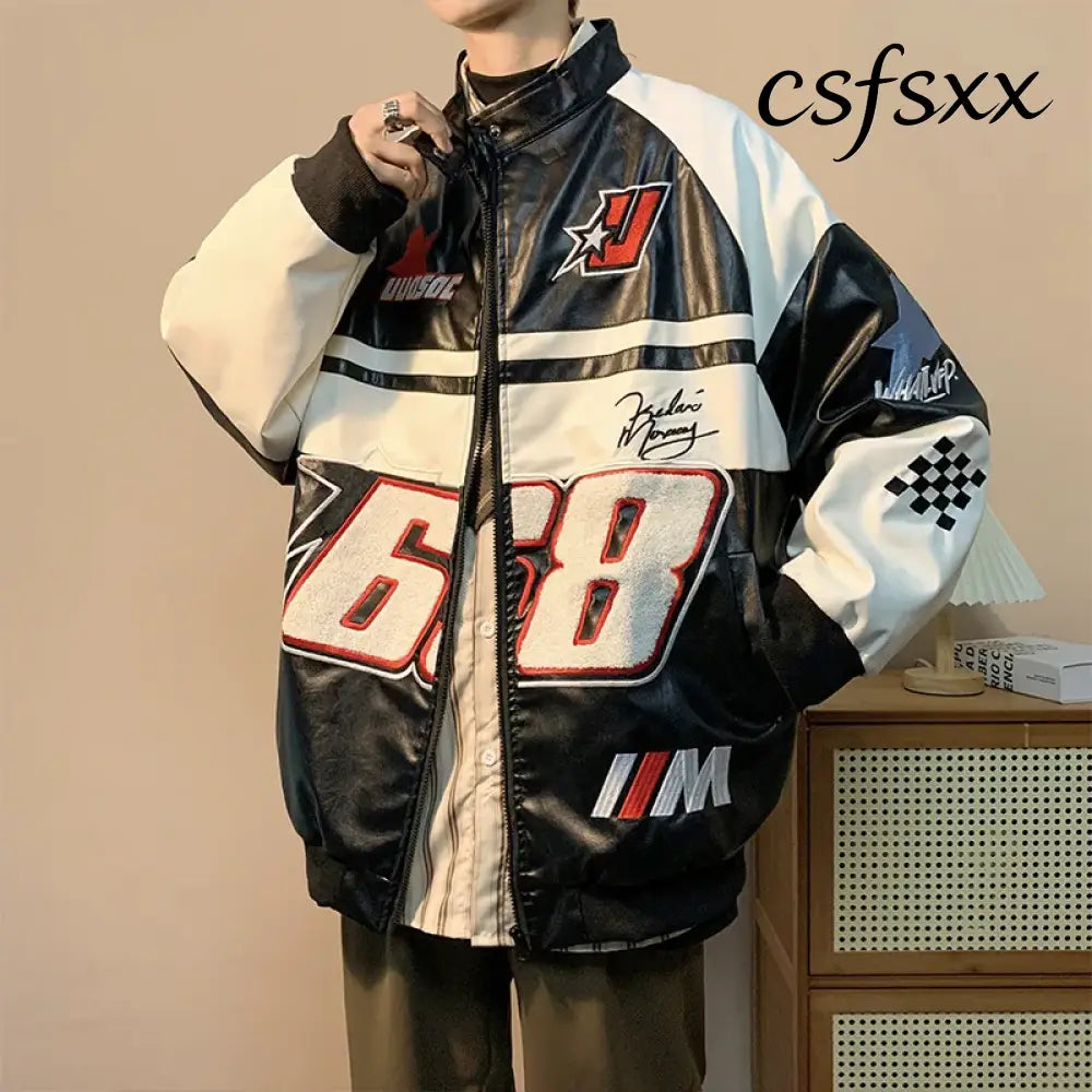 Autumn Men’s Biker Jacket High Street Fashion Motorcycle Leather Jacket Male Anti-wind New Embroiderey Zipper Jacket