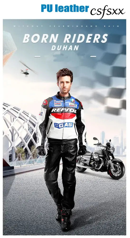 DUHAN Men’s Motocross Motorcycle Jacket Moto Racing Jacket REPSOL PU Leather Motorbike Jackets Clothing Clothes Coat