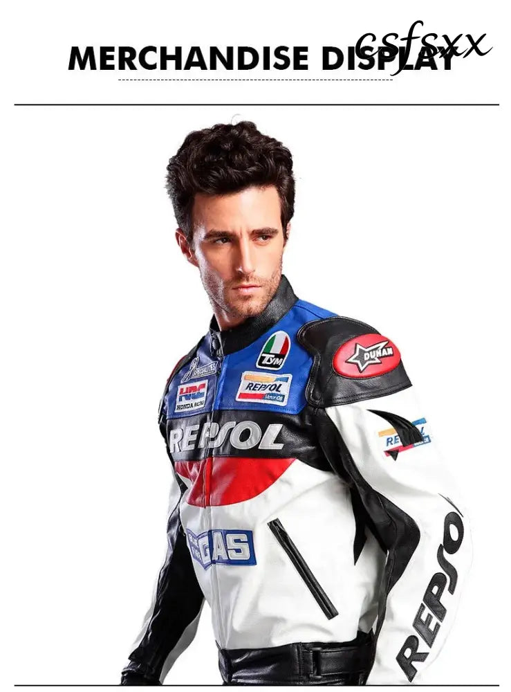 DUHAN Men’s Motocross Motorcycle Jacket Moto Racing Jacket REPSOL PU Leather Motorbike Jackets Clothing Clothes Coat