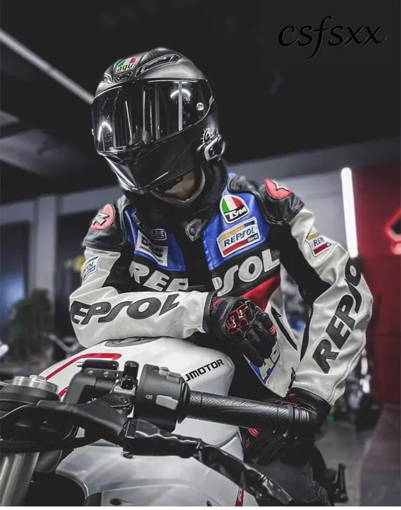 DUHAN Men’s Motocross Motorcycle Jacket Moto Racing Jacket REPSOL PU Leather Motorbike Jackets Clothing Clothes Coat