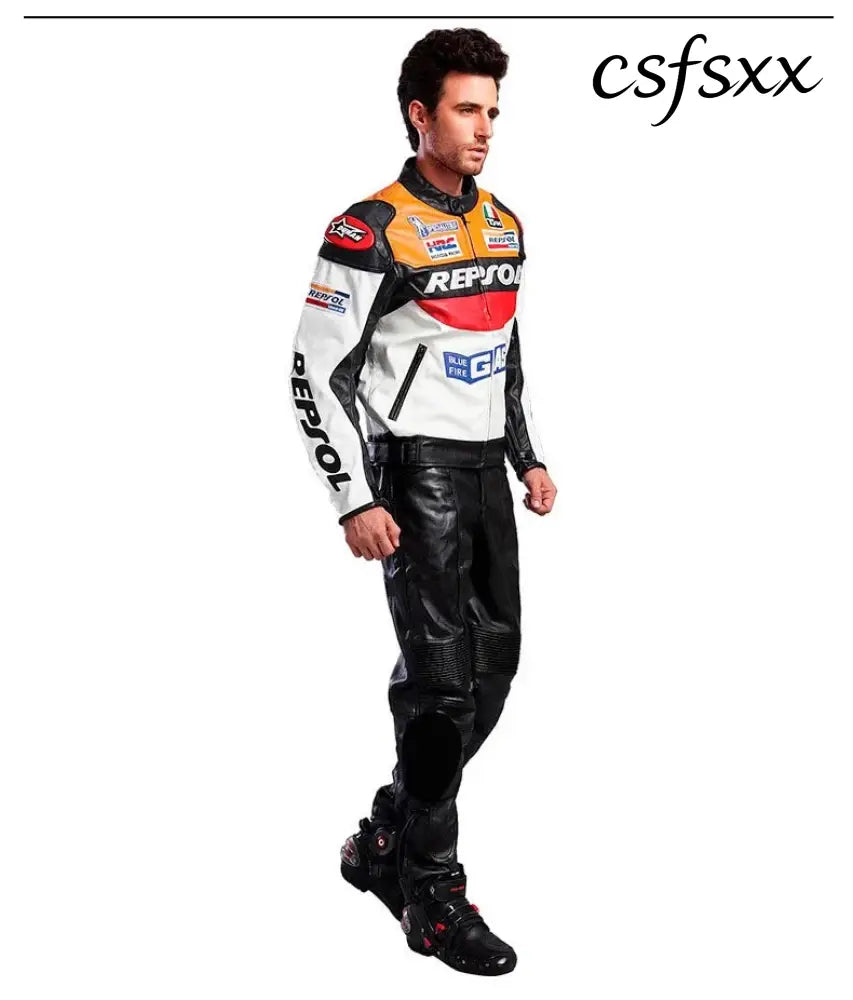 DUHAN Men’s Motocross Motorcycle Jacket Moto Racing Jacket REPSOL PU Leather Motorbike Jackets Clothing Clothes Coat