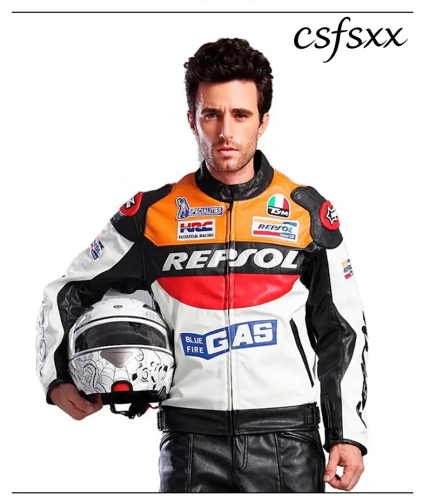 DUHAN Men’s Motocross Motorcycle Jacket Moto Racing Jacket REPSOL PU Leather Motorbike Jackets Clothing Clothes Coat