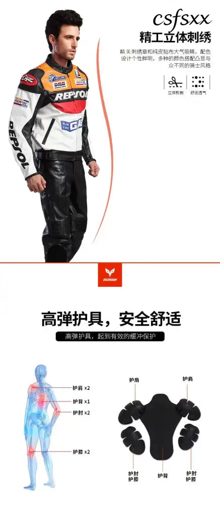 DUHAN Men’s Motocross Motorcycle Jacket Moto Racing Jacket REPSOL PU Leather Motorbike Jackets Clothing Clothes Coat