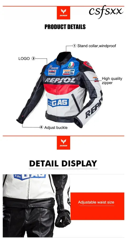 DUHAN Men’s Motocross Motorcycle Jacket Moto Racing Jacket REPSOL PU Leather Motorbike Jackets Clothing Clothes Coat