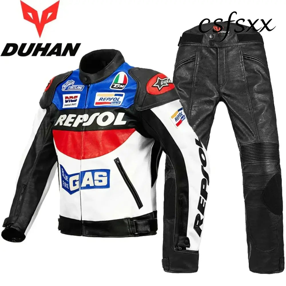DUHAN Men’s Motocross Motorcycle Jacket Moto Racing Jacket REPSOL PU Leather Motorbike Jackets Clothing Clothes Coat