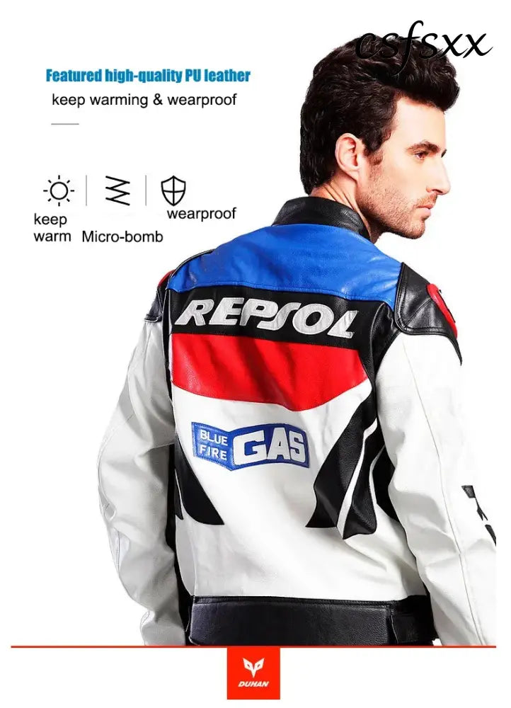 DUHAN Men’s Motocross Motorcycle Jacket Moto Racing Jacket REPSOL PU Leather Motorbike Jackets Clothing Clothes Coat