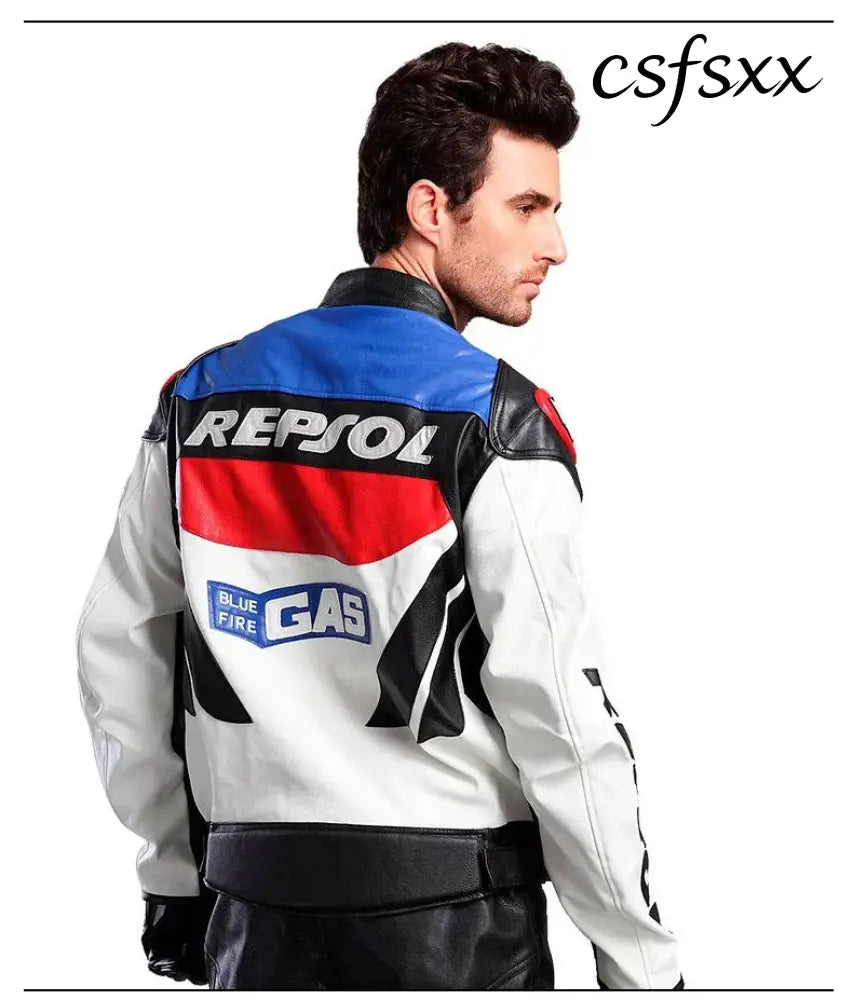 DUHAN Men’s Motocross Motorcycle Jacket Moto Racing Jacket REPSOL PU Leather Motorbike Jackets Clothing Clothes Coat