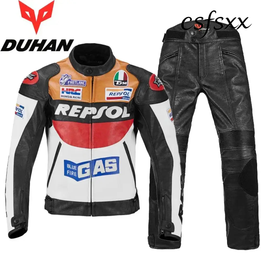 DUHAN Men’s Motocross Motorcycle Jacket Moto Racing Jacket REPSOL PU Leather Motorbike Jackets Clothing Clothes Coat