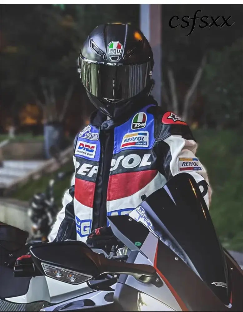 DUHAN Men’s Motocross Motorcycle Jacket Moto Racing Jacket REPSOL PU Leather Motorbike Jackets Clothing Clothes Coat