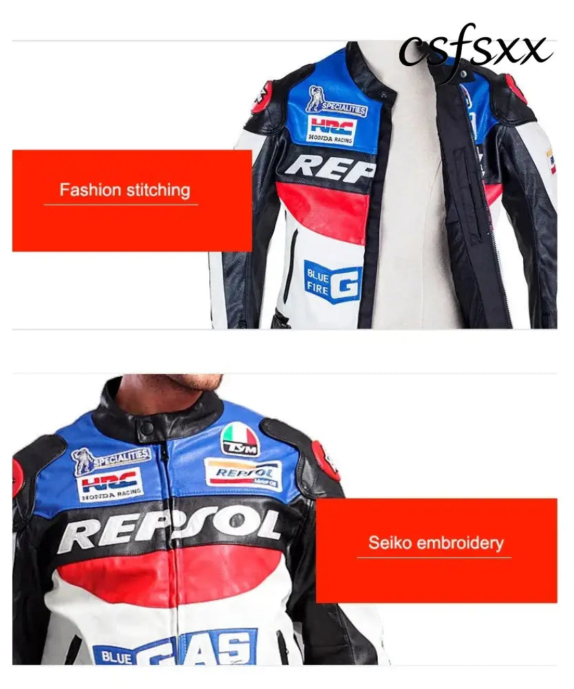 DUHAN Men’s Motocross Motorcycle Jacket Moto Racing Jacket REPSOL PU Leather Motorbike Jackets Clothing Clothes Coat