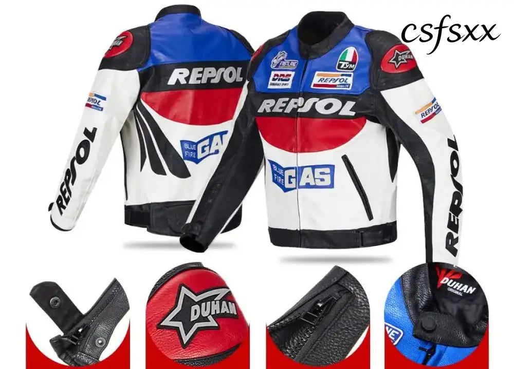 DUHAN Moto GP Motorcycle REPSOL Racing Leather Jacket VS02 Orange Blue M L XL XXL 3XL Good Pu Leahter Made High Quality