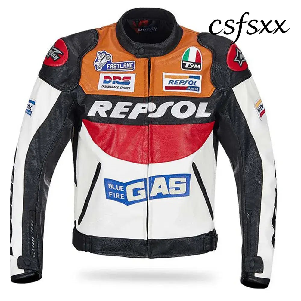 DUHAN Moto GP Motorcycle REPSOL Racing Leather Jacket VS02 Orange Blue M L XL XXL 3XL Good Pu Leahter Made High Quality