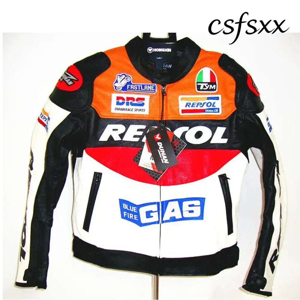 DUHAN Moto GP Motorcycle REPSOL Racing Leather Jacket VS02 Orange Blue M L XL XXL 3XL Good Pu Leahter Made High Quality