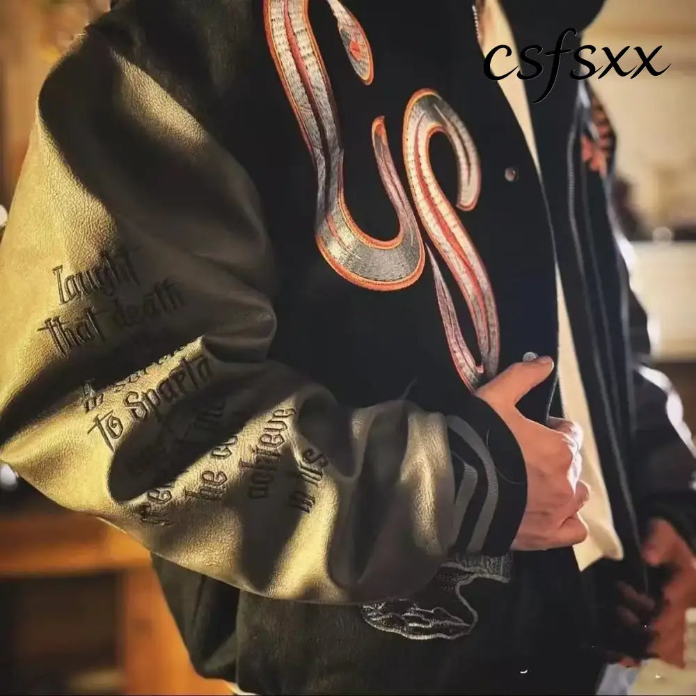 Embroidery Varsity Jacket Men PU Leather Sleeves Oversized Bomber Jackets Women Baseball Coats Streetwear Men Clothing