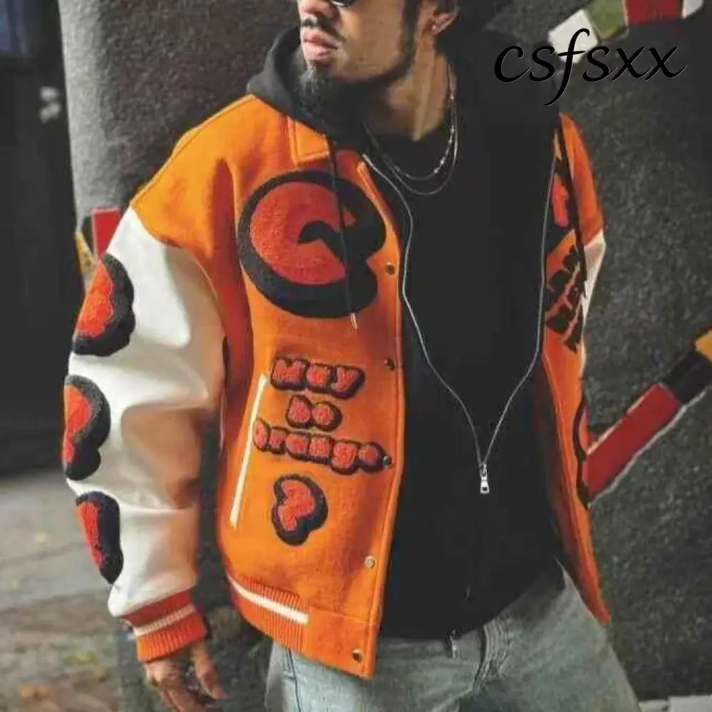 Embroidery Varsity Jacket Men PU Leather Sleeves Oversized Bomber Jackets Women Baseball Coats Streetwear Men Clothing