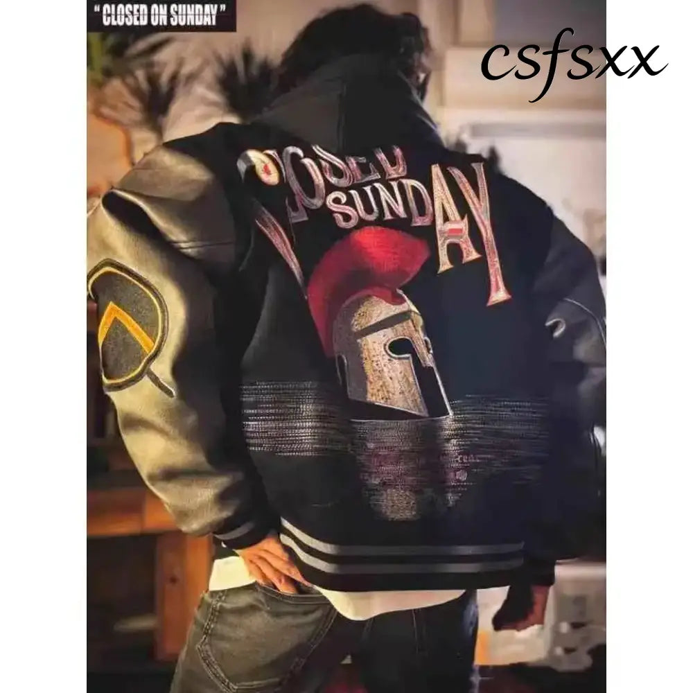 Embroidery Varsity Jacket Men PU Leather Sleeves Oversized Bomber Jackets Women Baseball Coats Streetwear Men Clothing