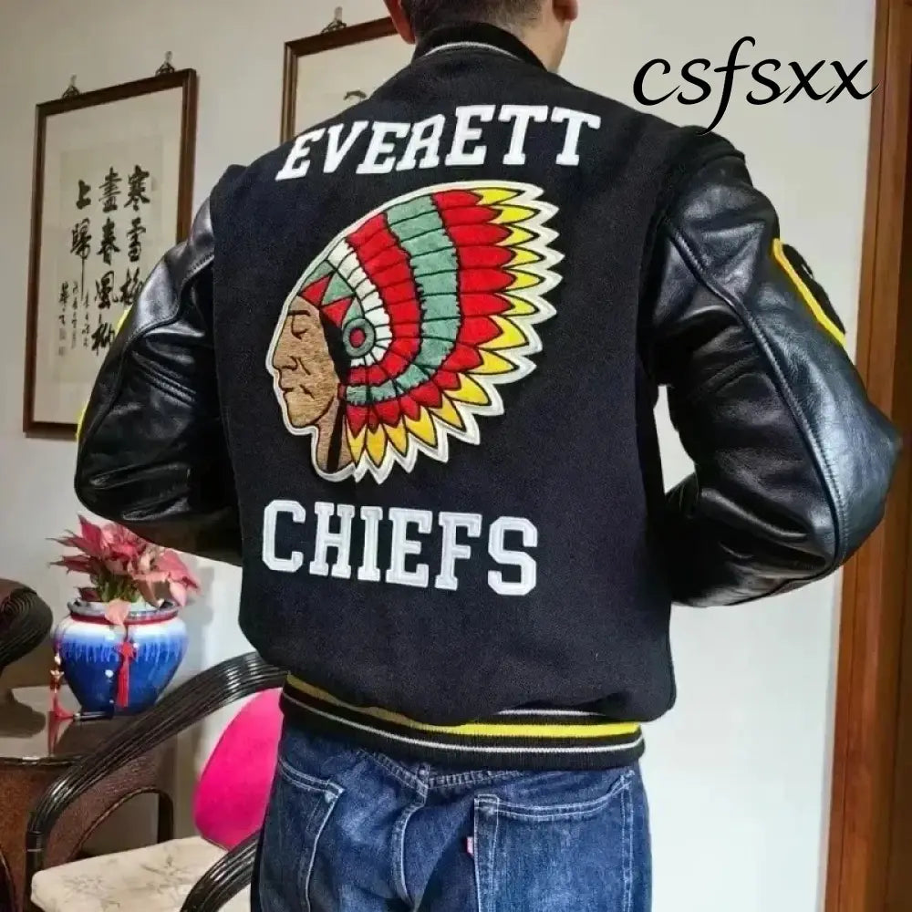 Embroidery Varsity Jacket Men PU Leather Sleeves Oversized Bomber Jackets Women Baseball Coats Streetwear Men Clothing
