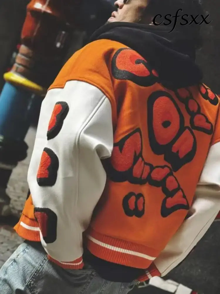 Embroidery Varsity Jacket Men PU Leather Sleeves Oversized Bomber Jackets Women Baseball Coats Streetwear Men Clothing