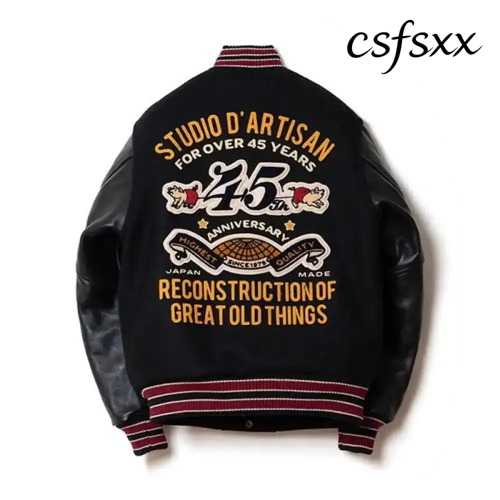 Embroidery Varsity Jacket Men PU Leather Sleeves Oversized Bomber Jackets Women Baseball Coats Streetwear Men Clothing