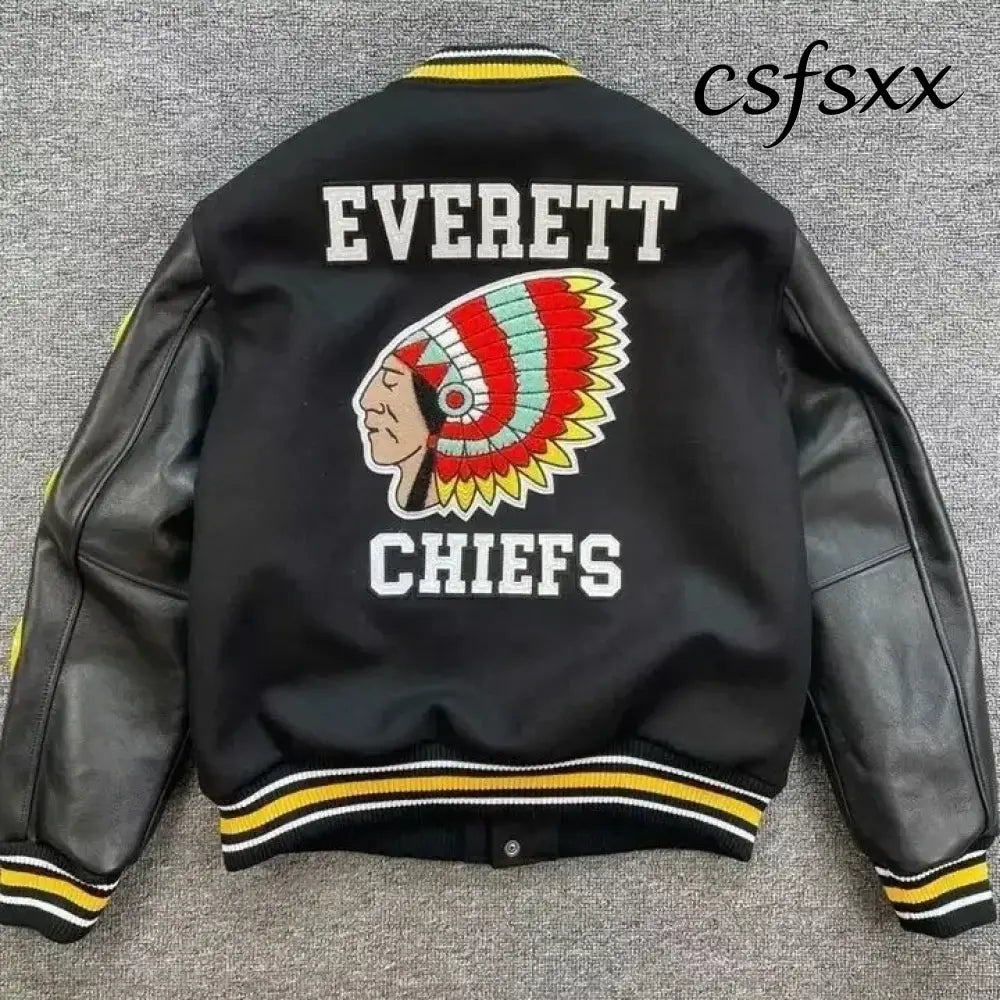 Embroidery Varsity Jacket Men PU Leather Sleeves Oversized Bomber Jackets Women Baseball Coats Streetwear Men Clothing
