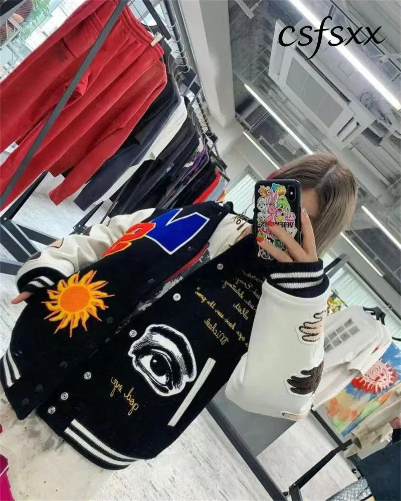 Fall/Winter Saint Michael Fashion Casual Loose Patch Embroidered Flying Baseball Jacket Oversized Jacket for Men and