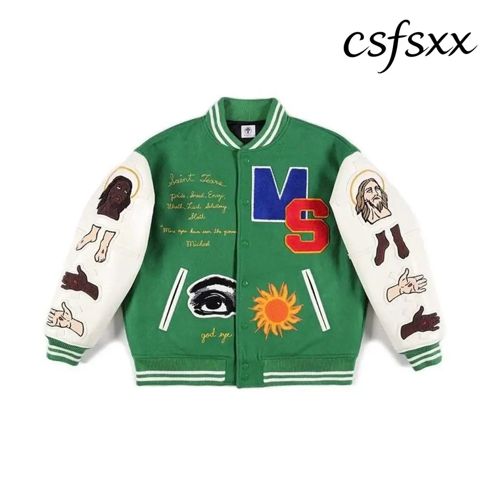Fall/Winter Saint Michael Fashion Casual Loose Patch Embroidered Flying Baseball Jacket Oversized Jacket for Men and