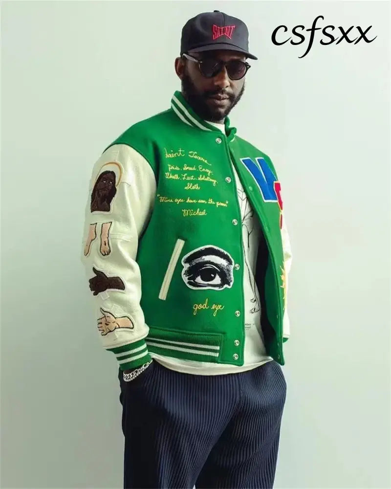 Fall/Winter Saint Michael Fashion Casual Loose Patch Embroidered Flying Baseball Jacket Oversized Jacket for Men and