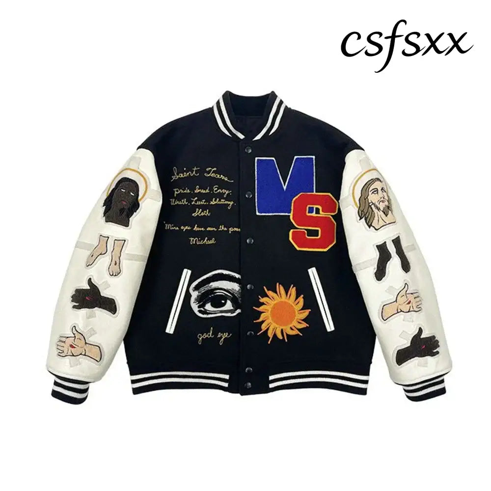 Fall/Winter Saint Michael Fashion Casual Loose Patch Embroidered Flying Baseball Jacket Oversized Jacket for Men and