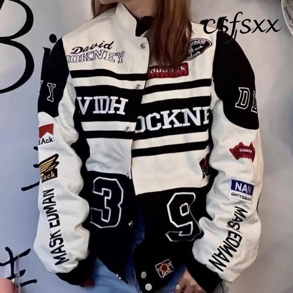 Heavy Industry Embroidery Coat New In Outdoor Stand Collar Racer Motorcycle Luxury Clothing Men Women Racing Biker