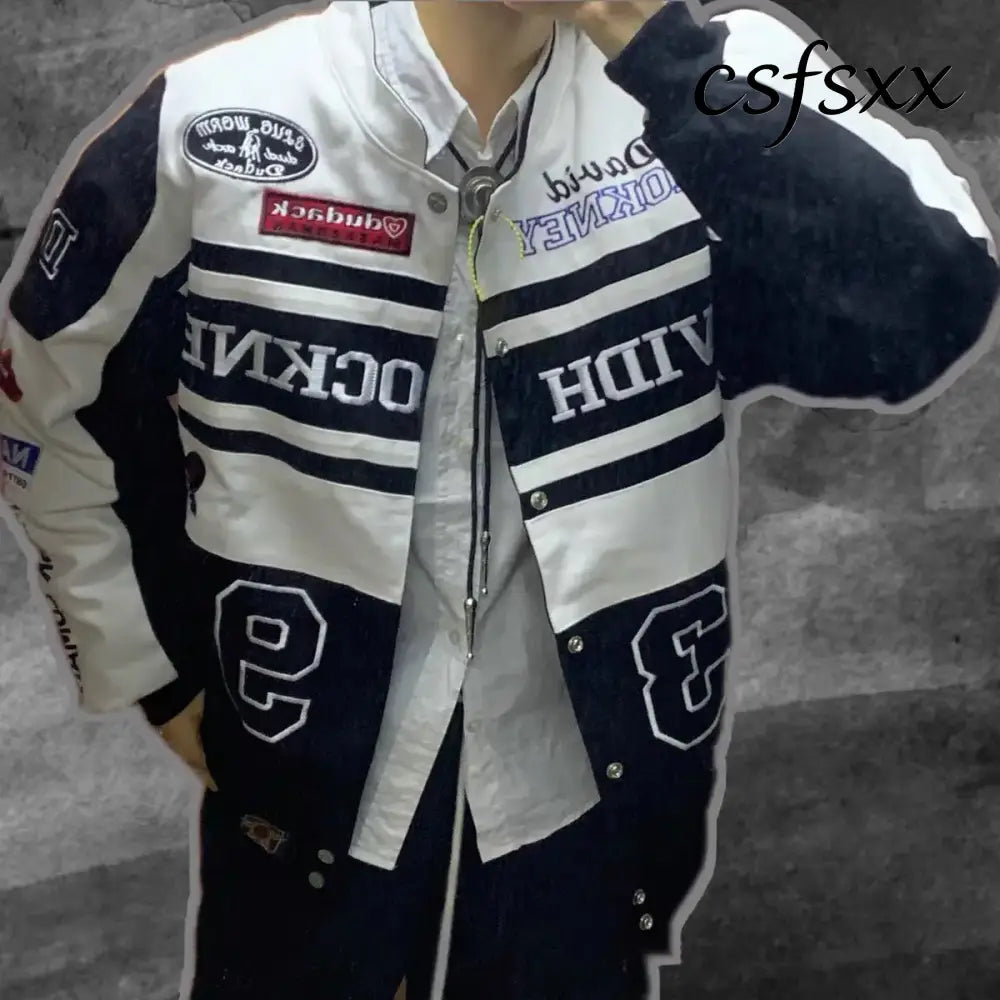 Heavy Industry Embroidery Coat New In Outdoor Stand Collar Racer Motorcycle Luxury Clothing Men Women Racing Biker