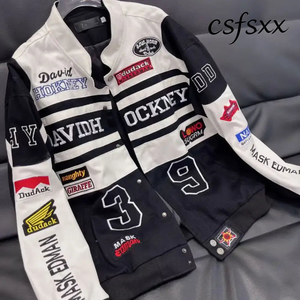 Heavy Industry Embroidery Coat New In Outdoor Stand Collar Racer Motorcycle Luxury Clothing Men Women Racing Biker