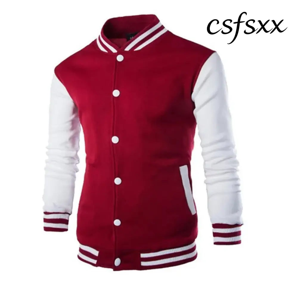 Hoodies Men Baseball Jacket Men Fashion Design Wine Red Mens Slim Fit College Varsity Jacket Men Harajuku Boy