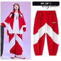 Kid Hip Hop Clothing Red White Color Block Windbreaker Jacket Casual Jogger Pants for Girl Boy Jazz Dance Wear Costumes