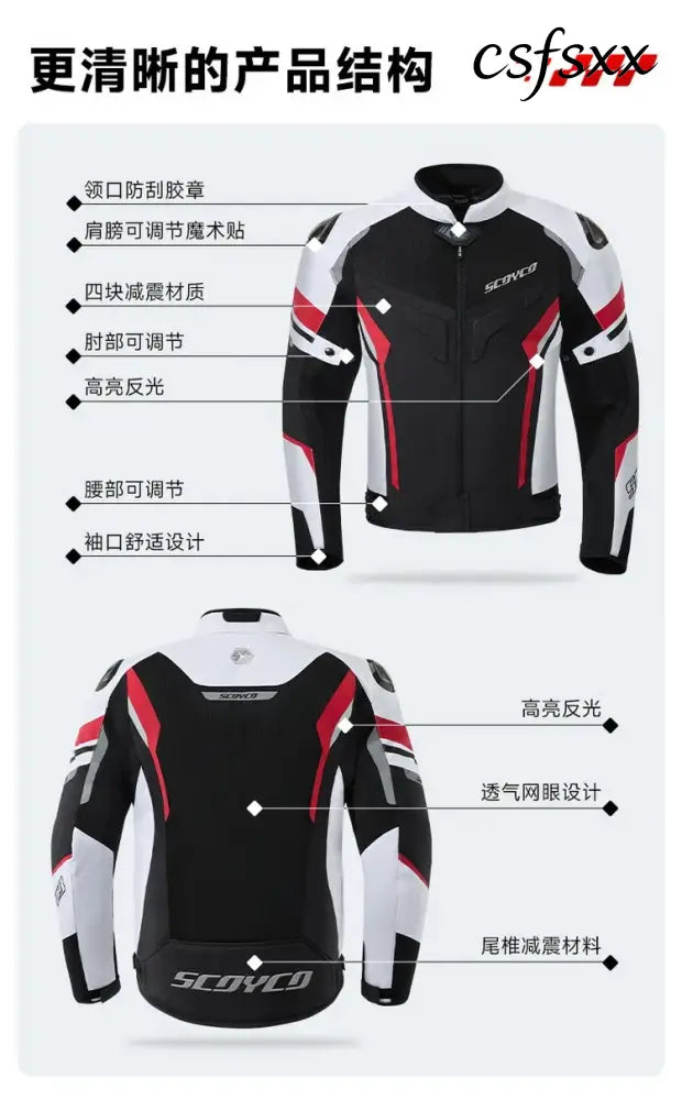 Men Spring Summer Breathable Mesh SCOYCO Motorcycle Riding Jacket Cycling Equipment Motorcyclist Clothing 600D Oxford