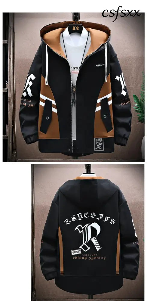 Men’s Casual Hooded Jackets Autumn Patchwork Thin Coats Outwear Top Windbreaker Streetwear Clothing Plus Size