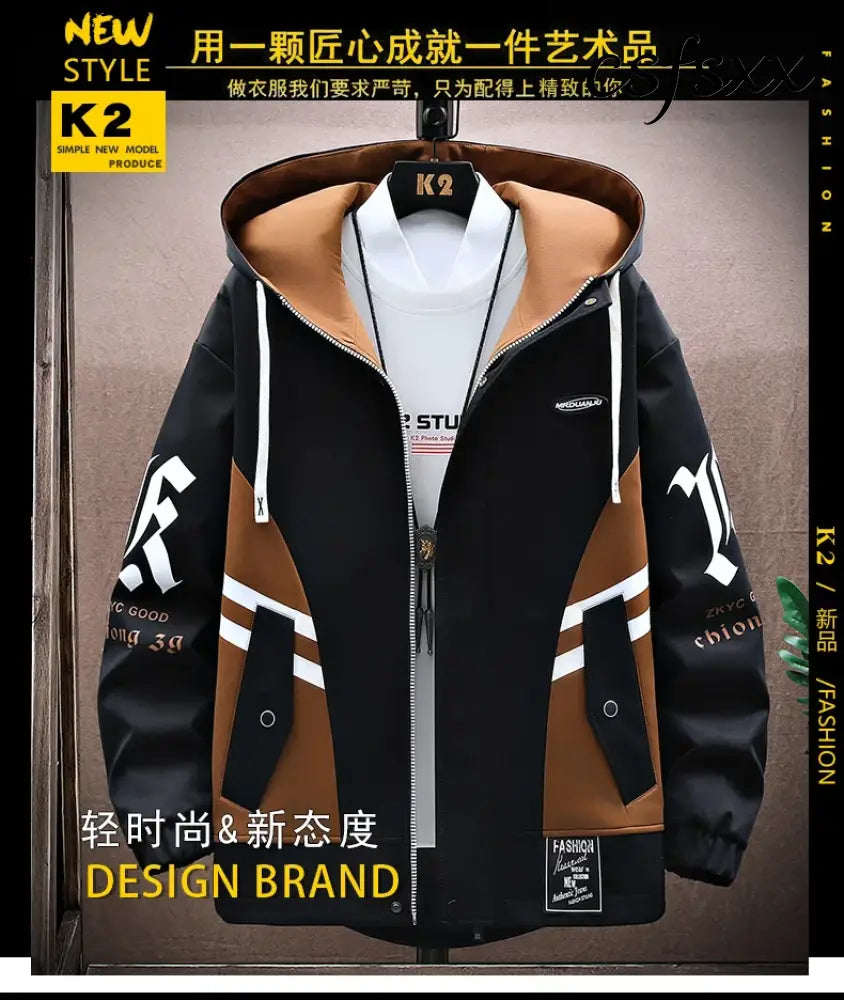 Men’s Casual Hooded Jackets Autumn Patchwork Thin Coats Outwear Top Windbreaker Streetwear Clothing Plus Size