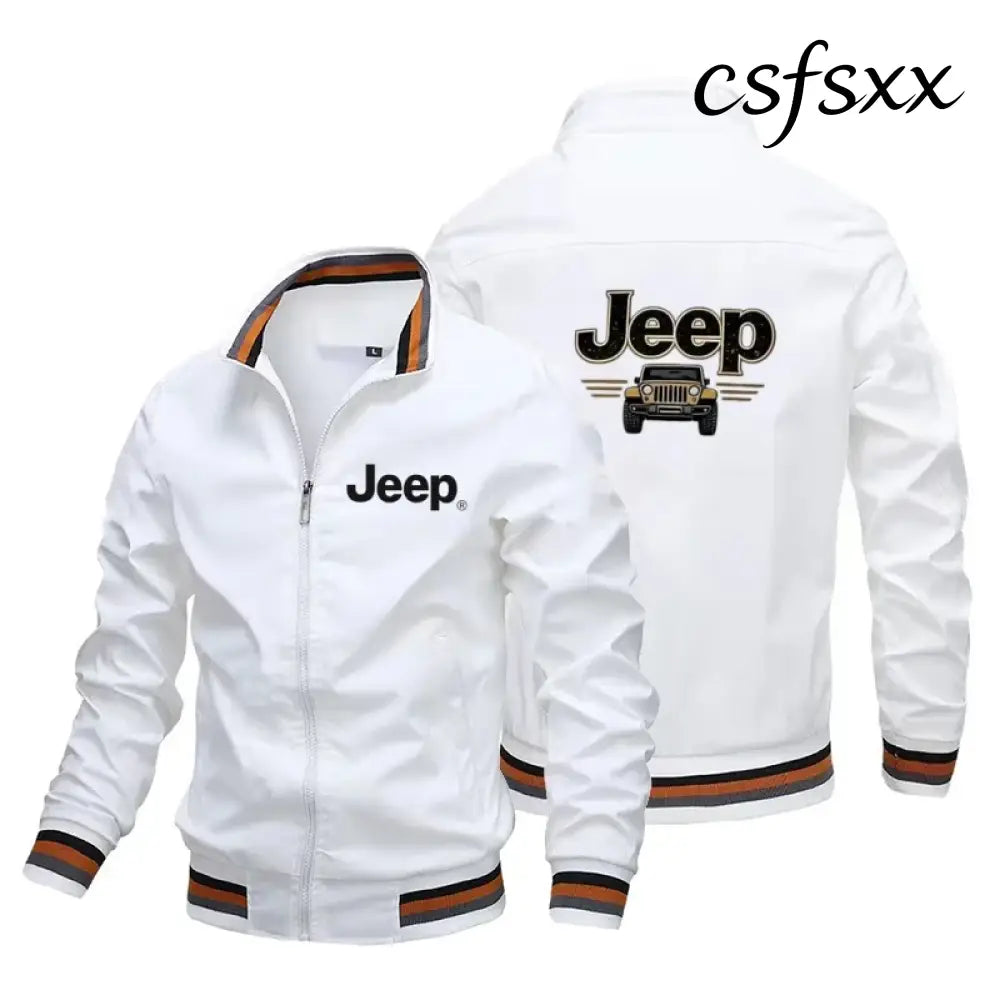 Men’s Fashion Jeep Style Bomber Jacket Casual Striped Trim Zipper Up Windbreaker Streetwear Hip Hop Loose Fit Coat for