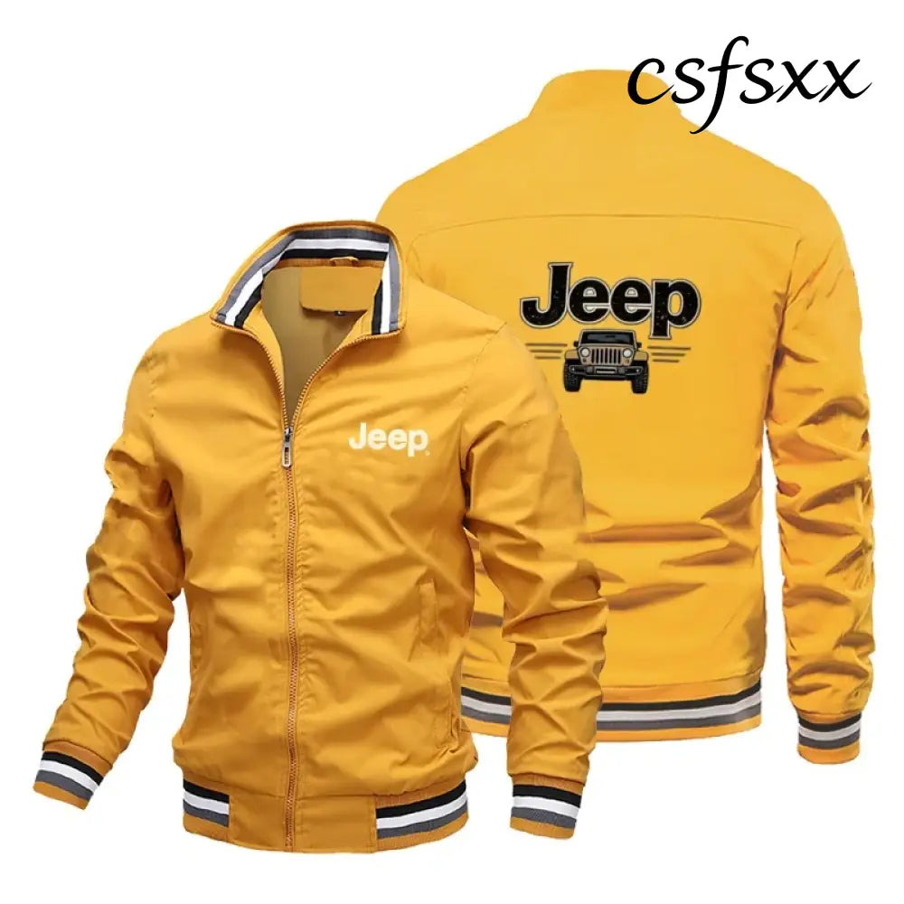 Men’s Fashion Jeep Style Bomber Jacket Casual Striped Trim Zipper Up Windbreaker Streetwear Hip Hop Loose Fit Coat for