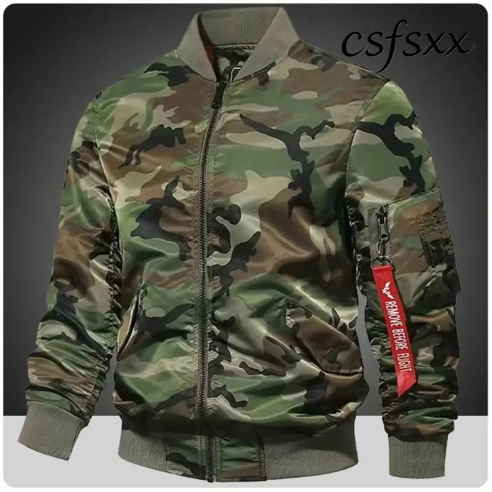 Men’s Spring Fall Lightweight Camouflage Bomber Jacket Windbreaker Softshell Varsity Jackets Men Golf Fashion