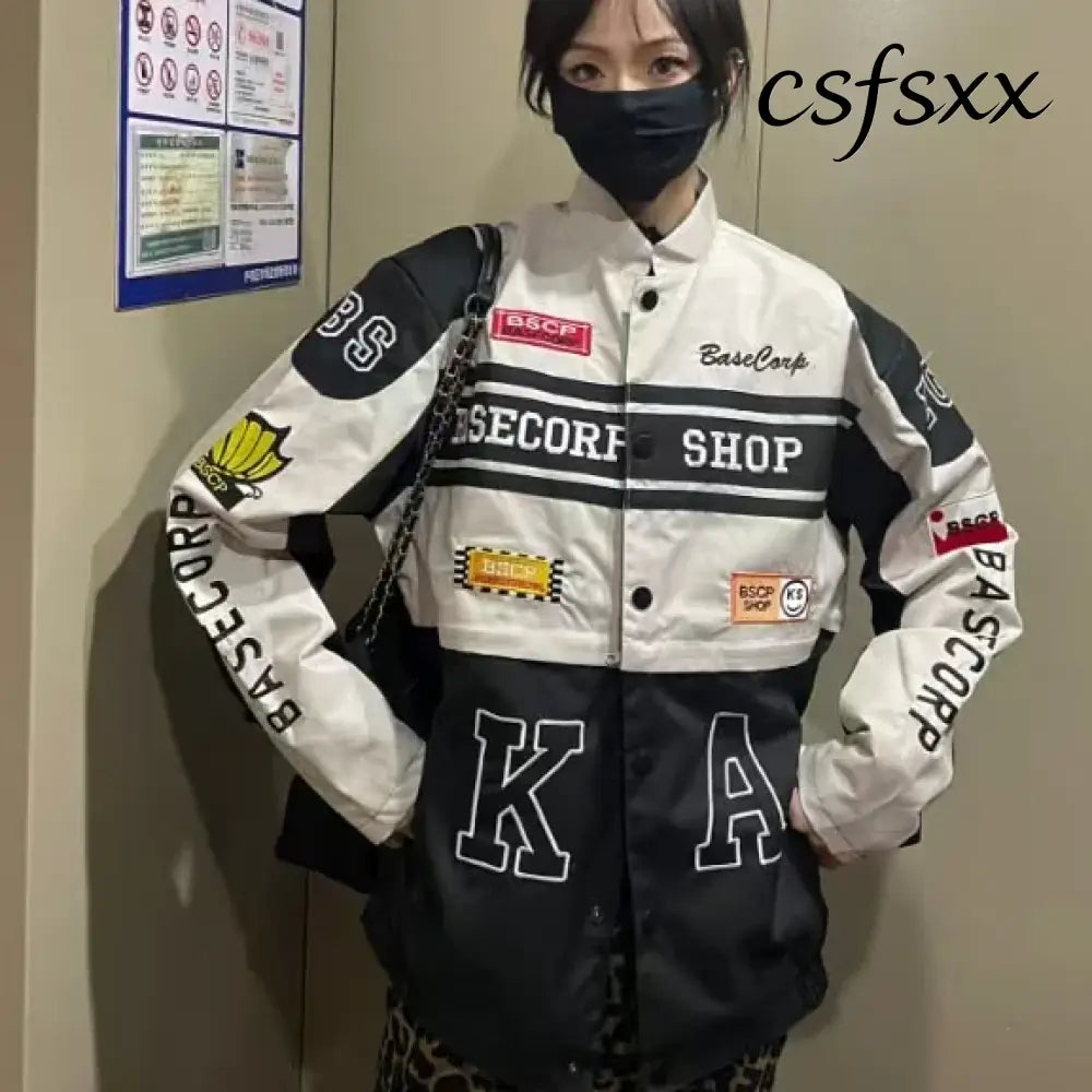 New autumn and winter baseball jacket for women casual stand collar long sleeved loose fitting women’s motorcycle suit