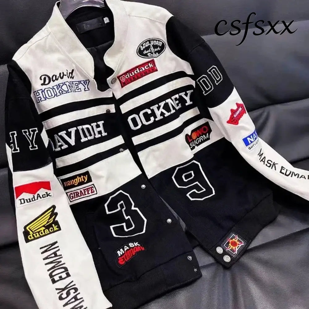 New Embroidery Motorcycle Racing Jacket for Men Women Spring Autumn Long Sleeve American Bombers Baseball Coat Hip Hop