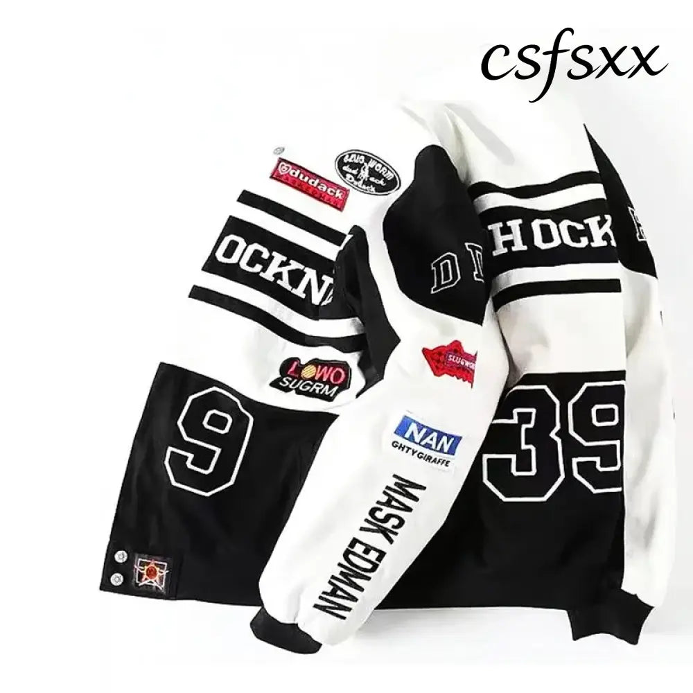 New Embroidery Motorcycle Racing Jacket for Men Women Spring Autumn Long Sleeve American Bombers Baseball Coat Hip Hop