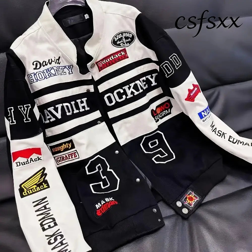New Embroidery Motorcycle Racing Jacket for Men Women Spring Autumn Long Sleeve American Bombers Baseball Coat Hip Hop