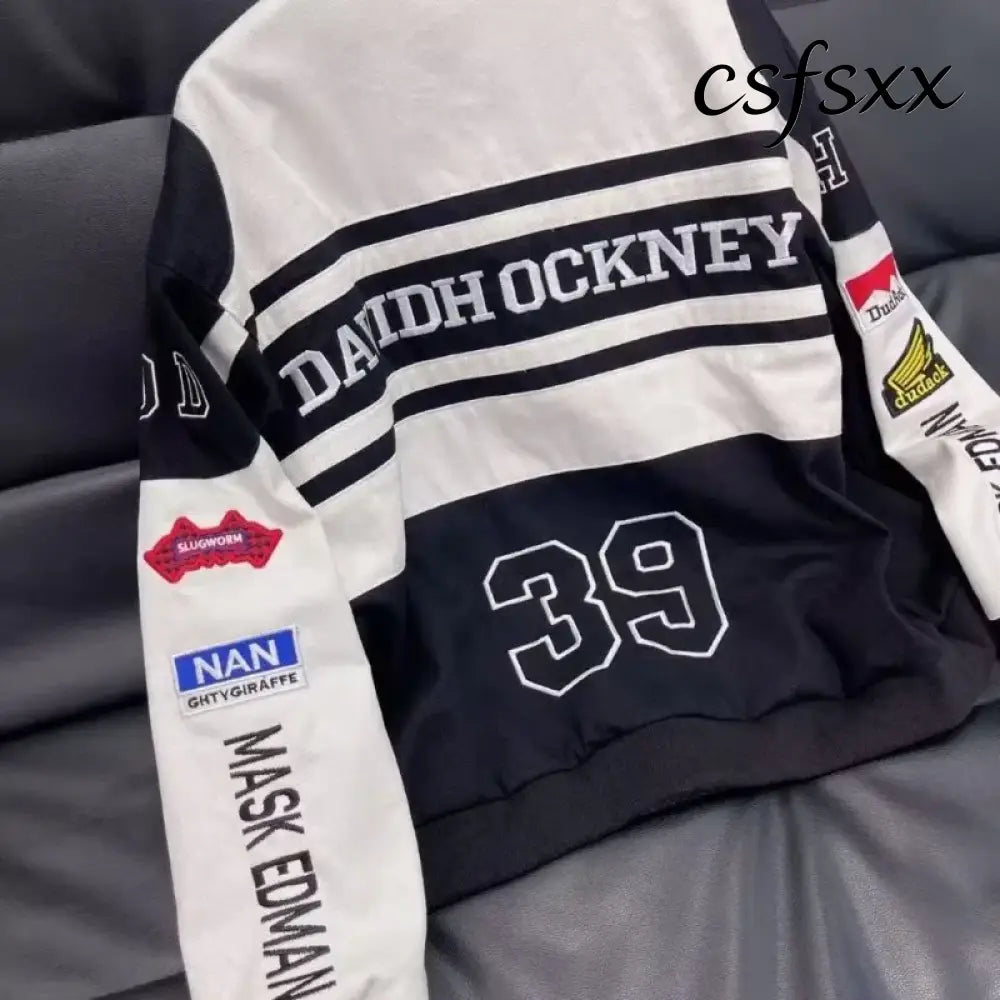 New Embroidery Motorcycle Racing Jacket for Men Women Spring Autumn Long Sleeve American Bombers Baseball Coat Hip Hop