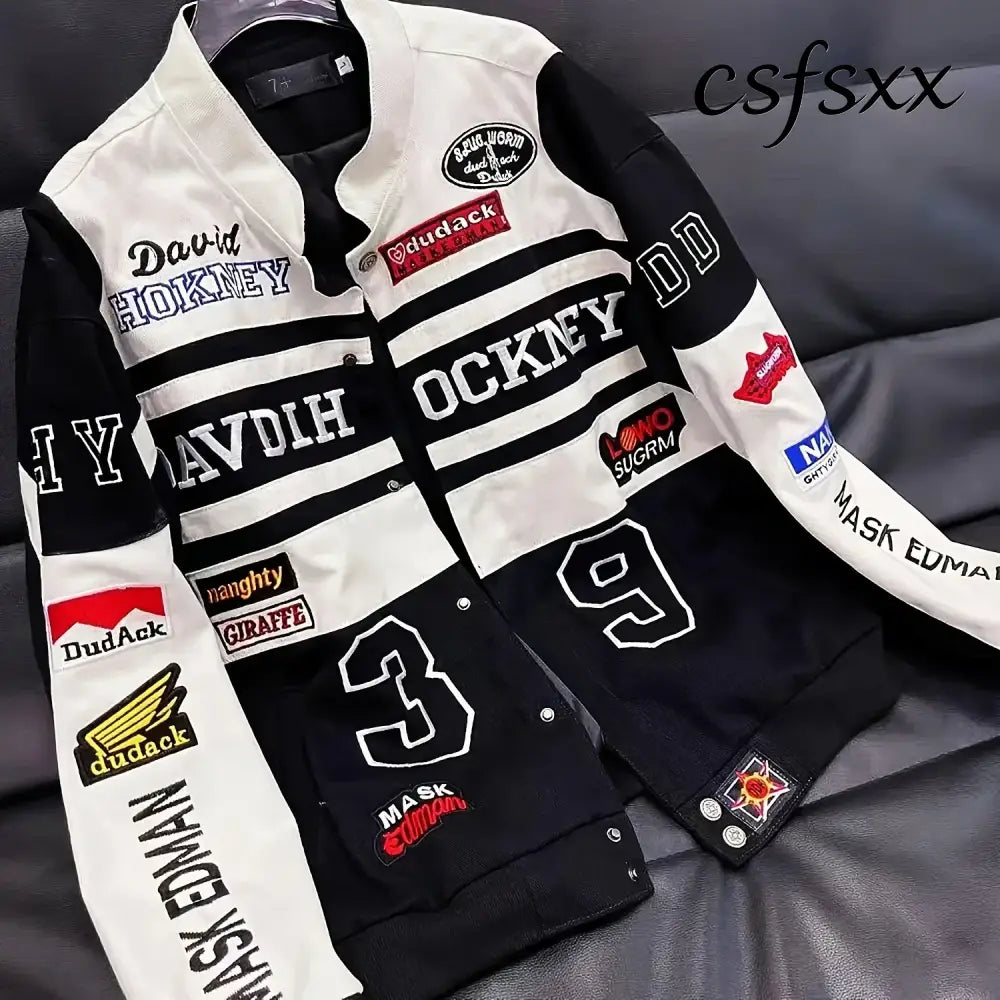 New Embroidery Motorcycle Racing Jacket for Men Women Spring Autumn Long Sleeve American Bombers Baseball Coat Hip Hop